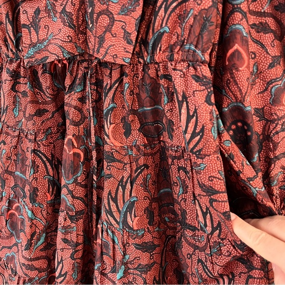 ULLA JOHNSON Caris Long Sleeve Ruffle Dress In Red Oversized Fit - Picture 7 of 15